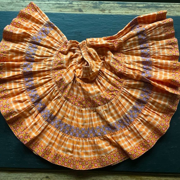 Oilily Dresses & Skirts - Oilily HOLLAND] Tangerine check floral prints Cotton Wide Tired Bohemian Skirt